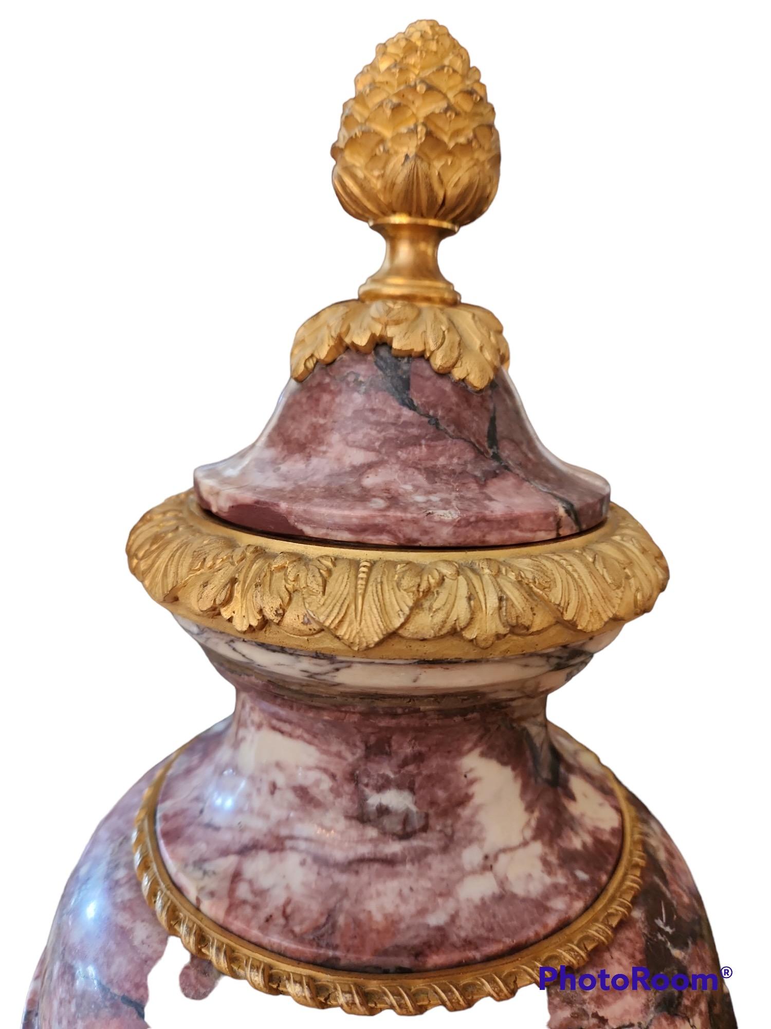 19th Century French Bronze-Mounted Marble Urns For Sale 2