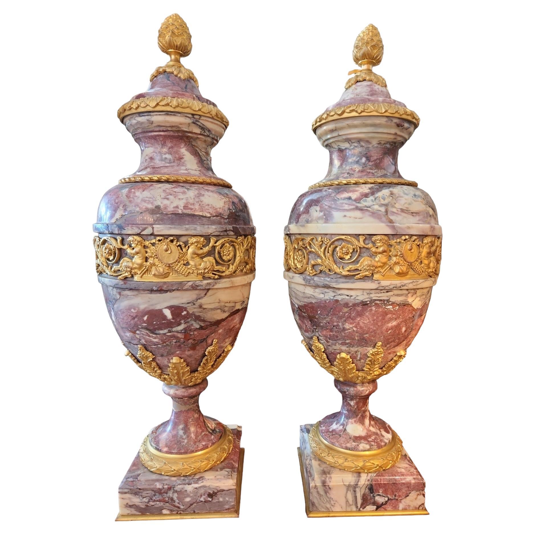 19th Century French Bronze-Mounted Marble Urns