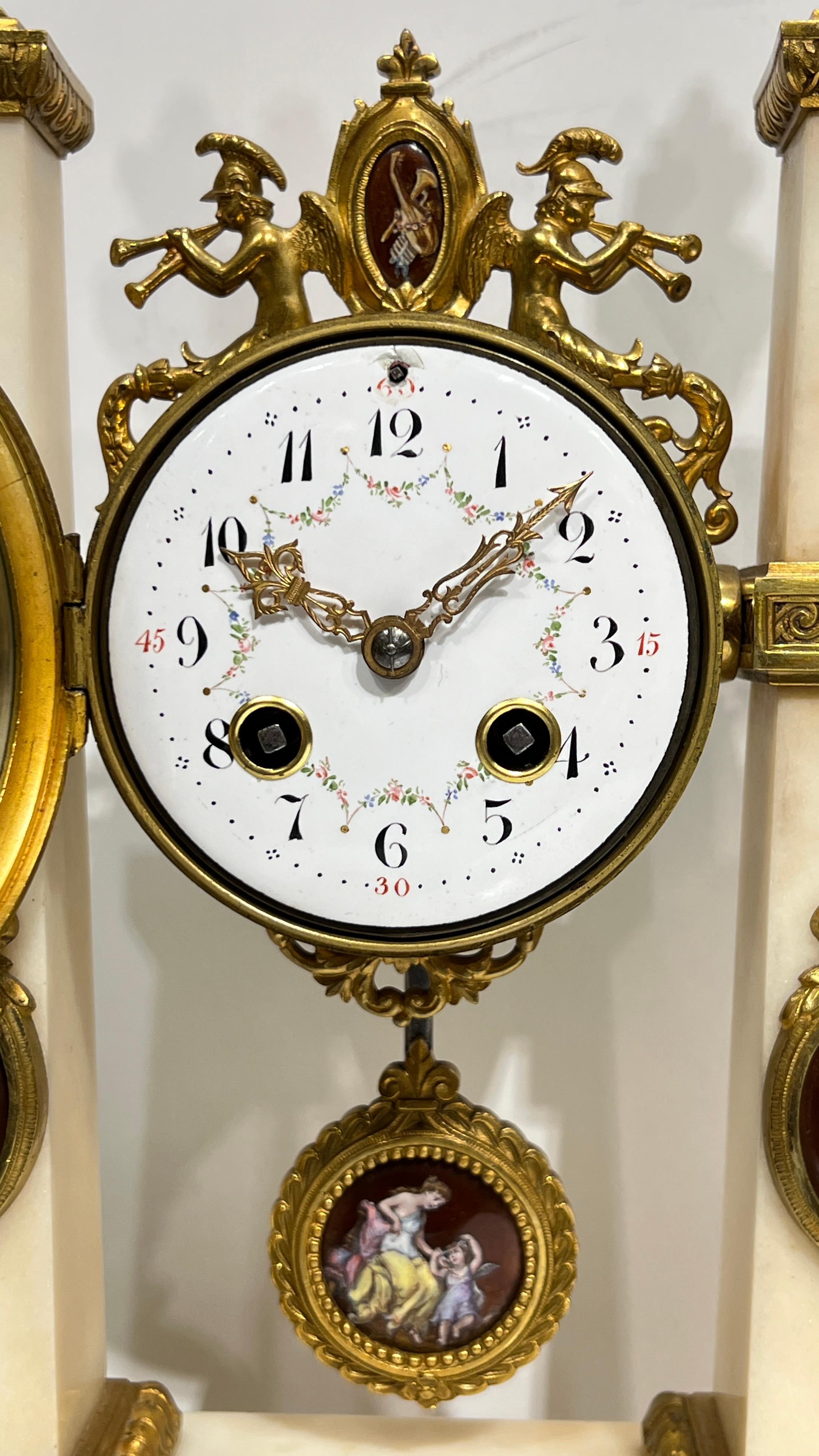 Luigi XVI xIX secolo  Set di orologi e candelabri in bronzo francese con montatura in onice in vendita