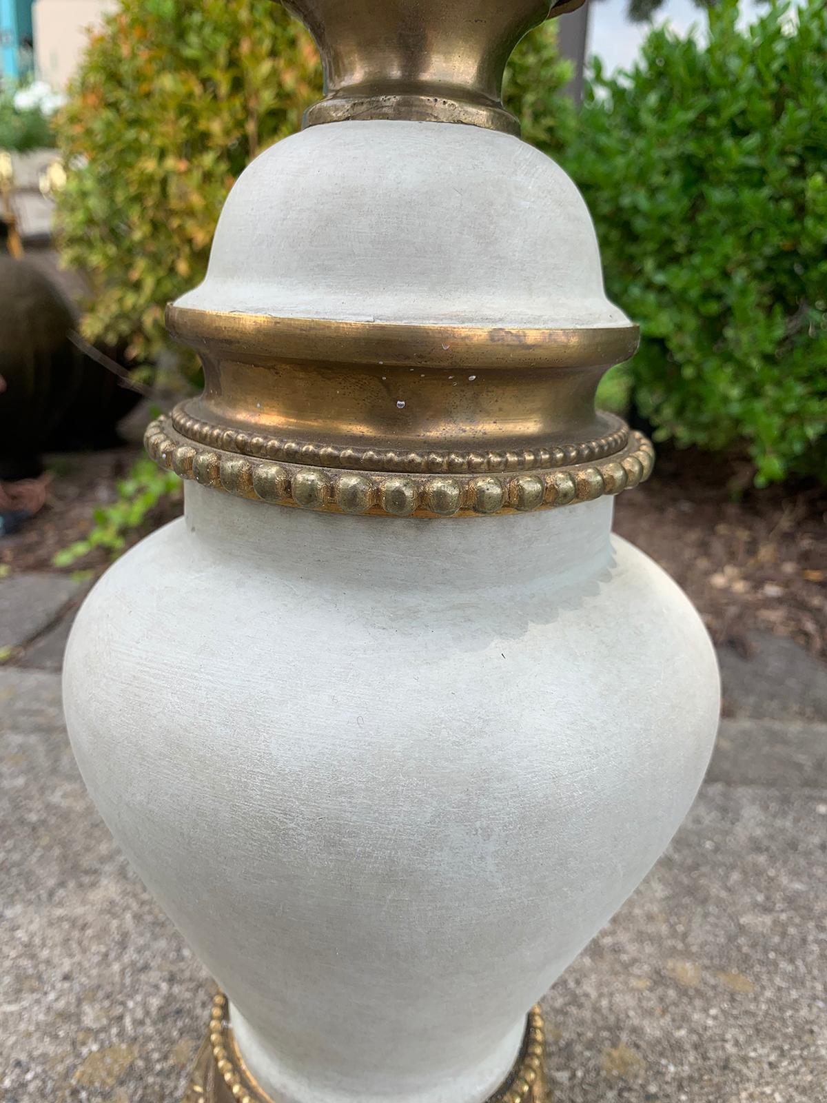 19th Century French Bronze Mounted Porcelain Lamp, Custom Light Celadon Finish In Good Condition In Atlanta, GA