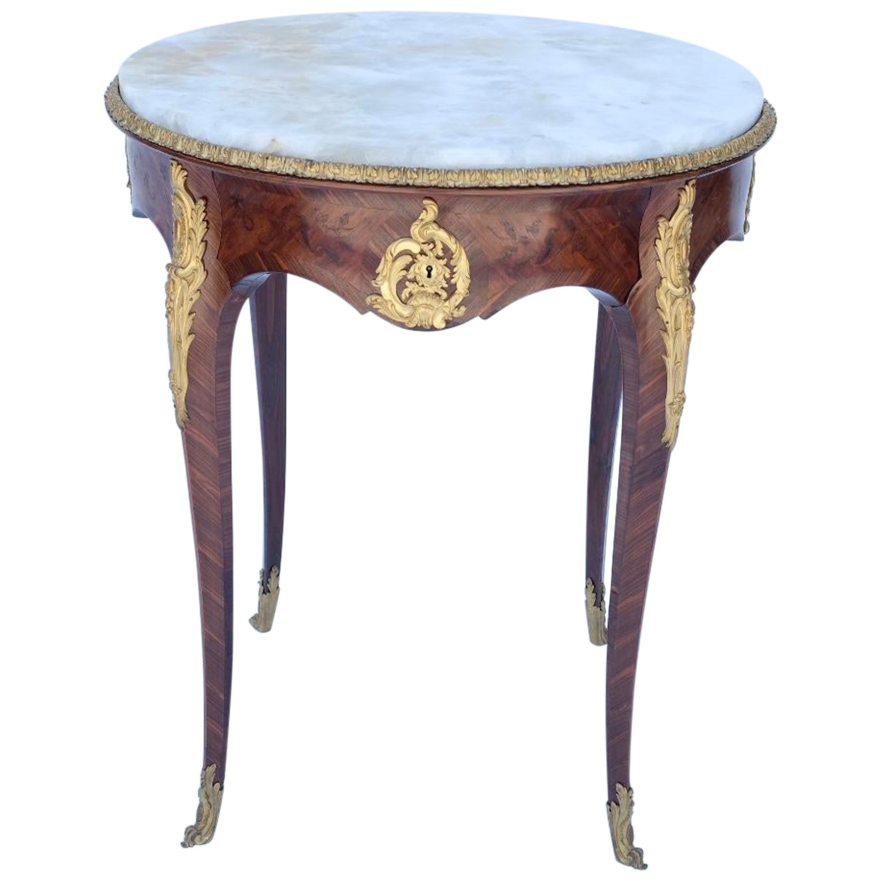Table française du 19ème siècle montée sur bronze avec tiroir