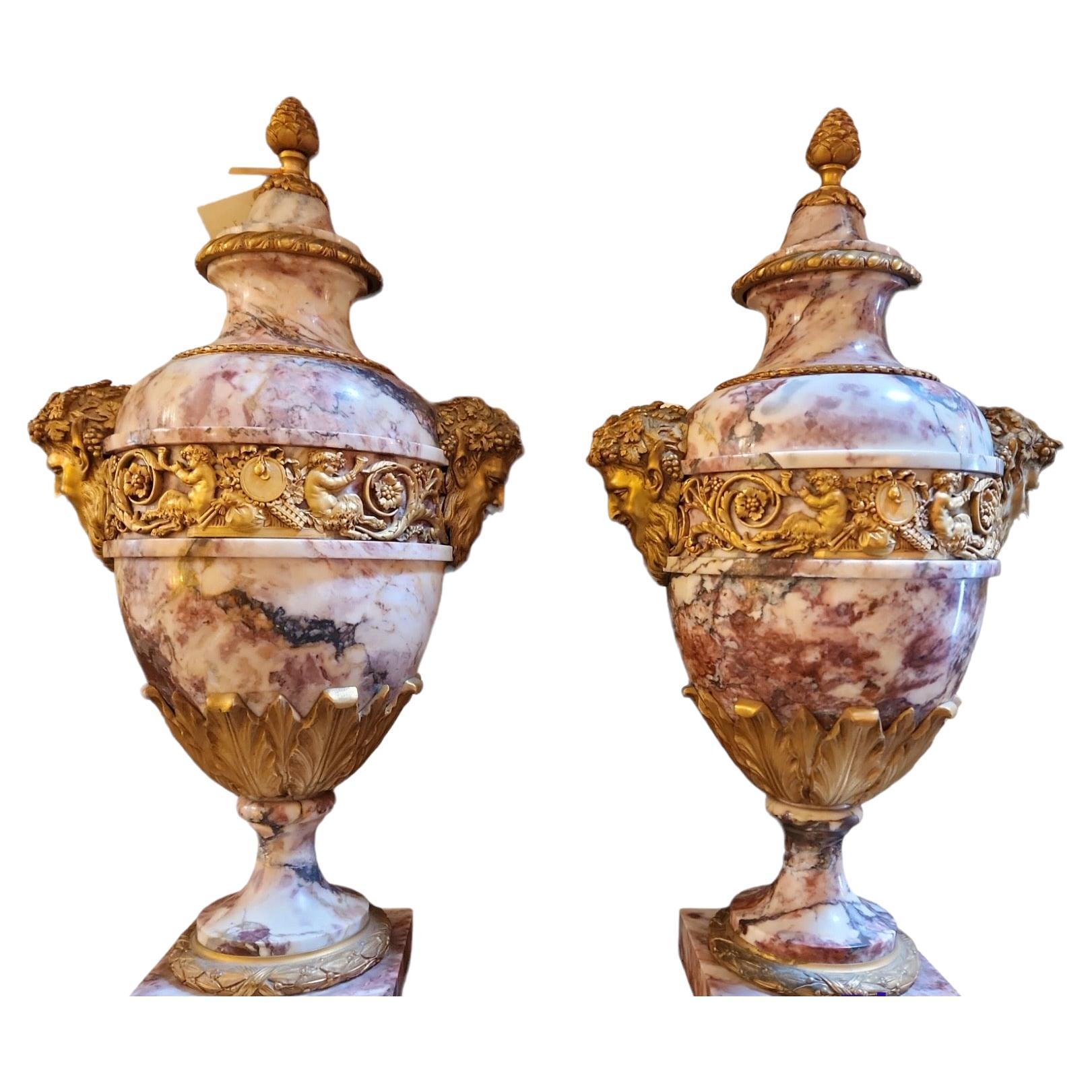 19th Century French Bronze-Mounted Urns For Sale