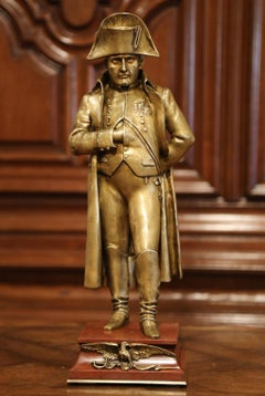 19th Century French Bronze Napoleon Sculpture on Red Marble Base Signed Vincent