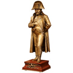 19th Century French Bronze Napoleon Sculpture on Red Marble Base Signed Vincent