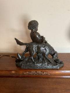 19TH century French bronze of a boy and his setter