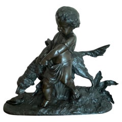19TH century French bronze of a boy and his setter