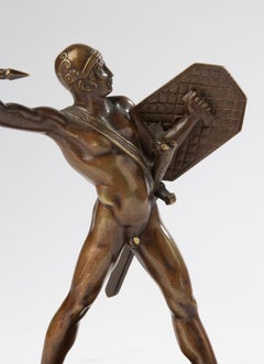 Bronze français du XIXe siècle représentant un guerrier grec classique - Base en marbre