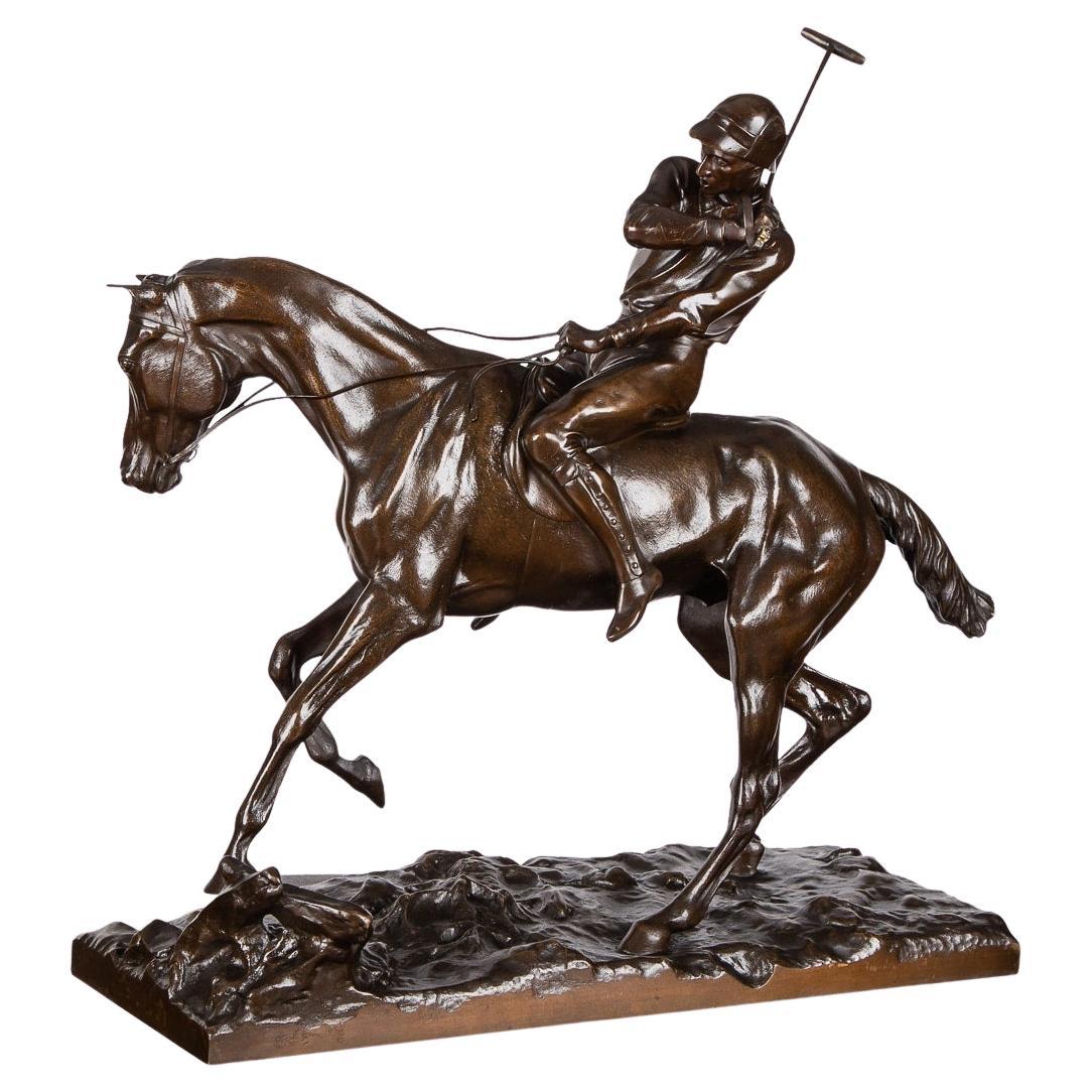 Bronze français du 19ème siècle représentant un joueur de polo, Joseph Cuvelier, vers 1870