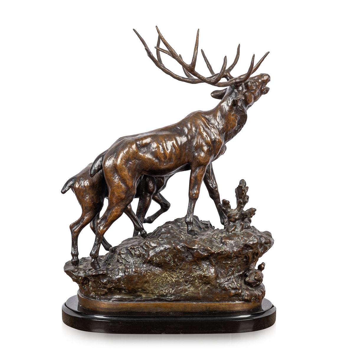 19th Century French Bronze Of A Stag & Doe, Prosper Lecourtier (1851-1925) In Good Condition For Sale In Royal Tunbridge Wells, Kent