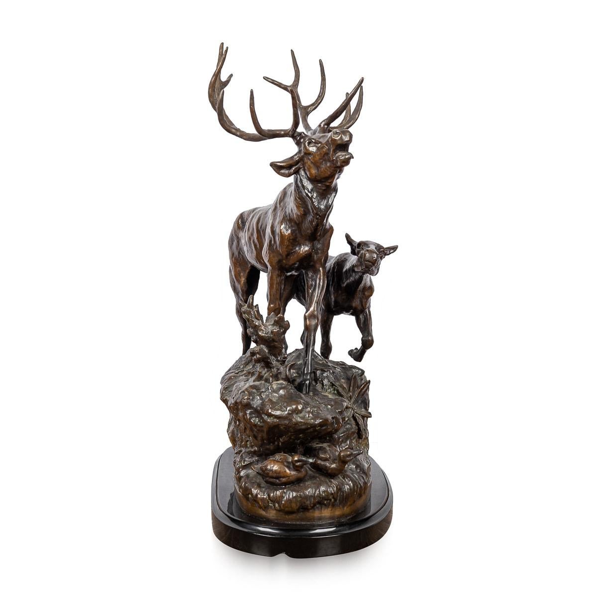 19th Century French Bronze Of A Stag & Doe, Prosper Lecourtier (1851-1925) For Sale 1
