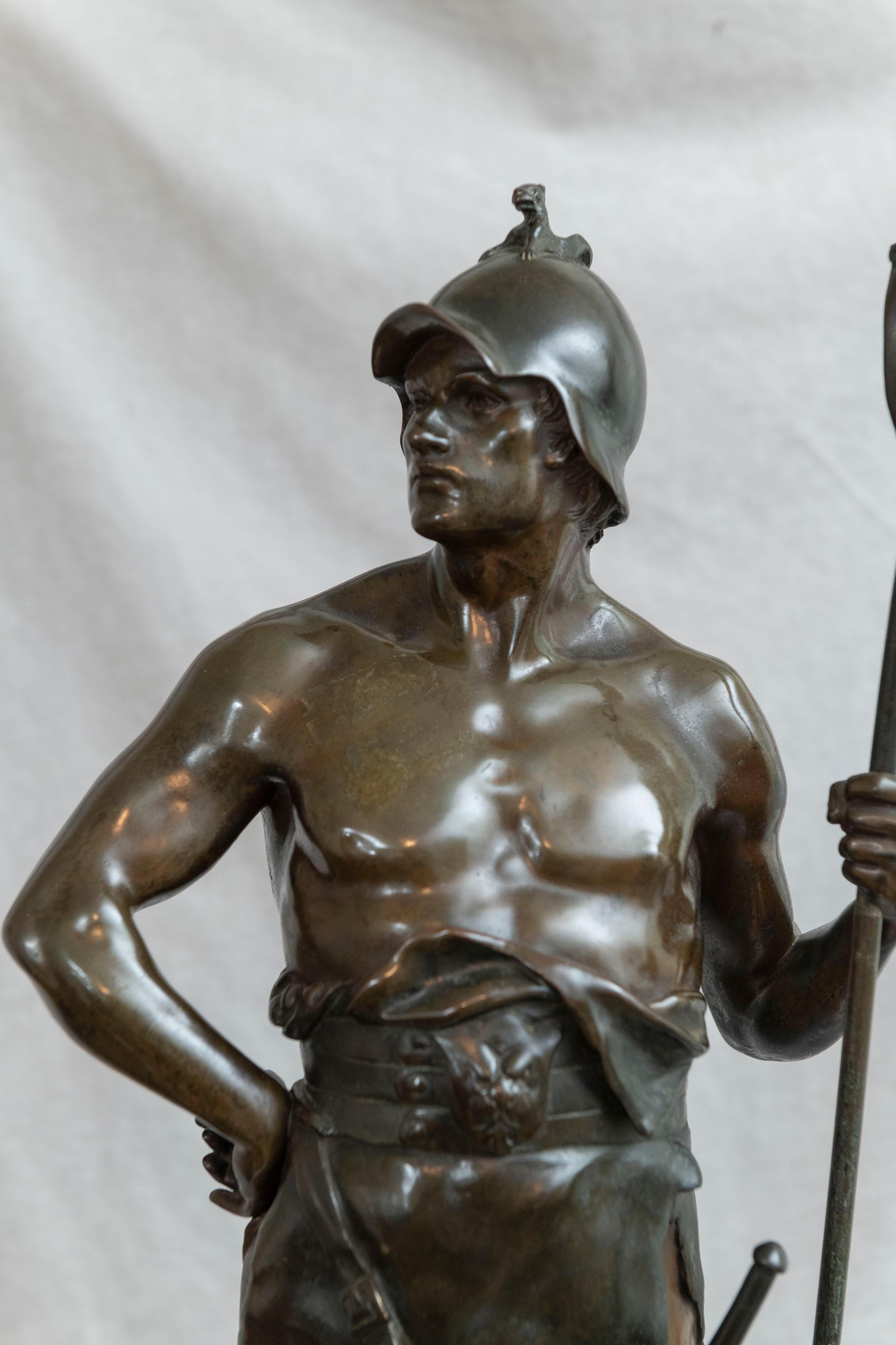 19th Century French Bronze of a Warrior, Artist Signed Picault, Titled 