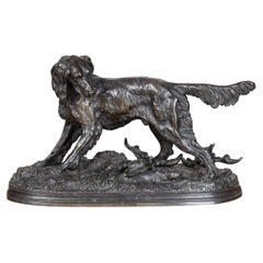 Antique 19th Century French Bronze of Setter with Hare, Jules Moigniez, C.1835-1894