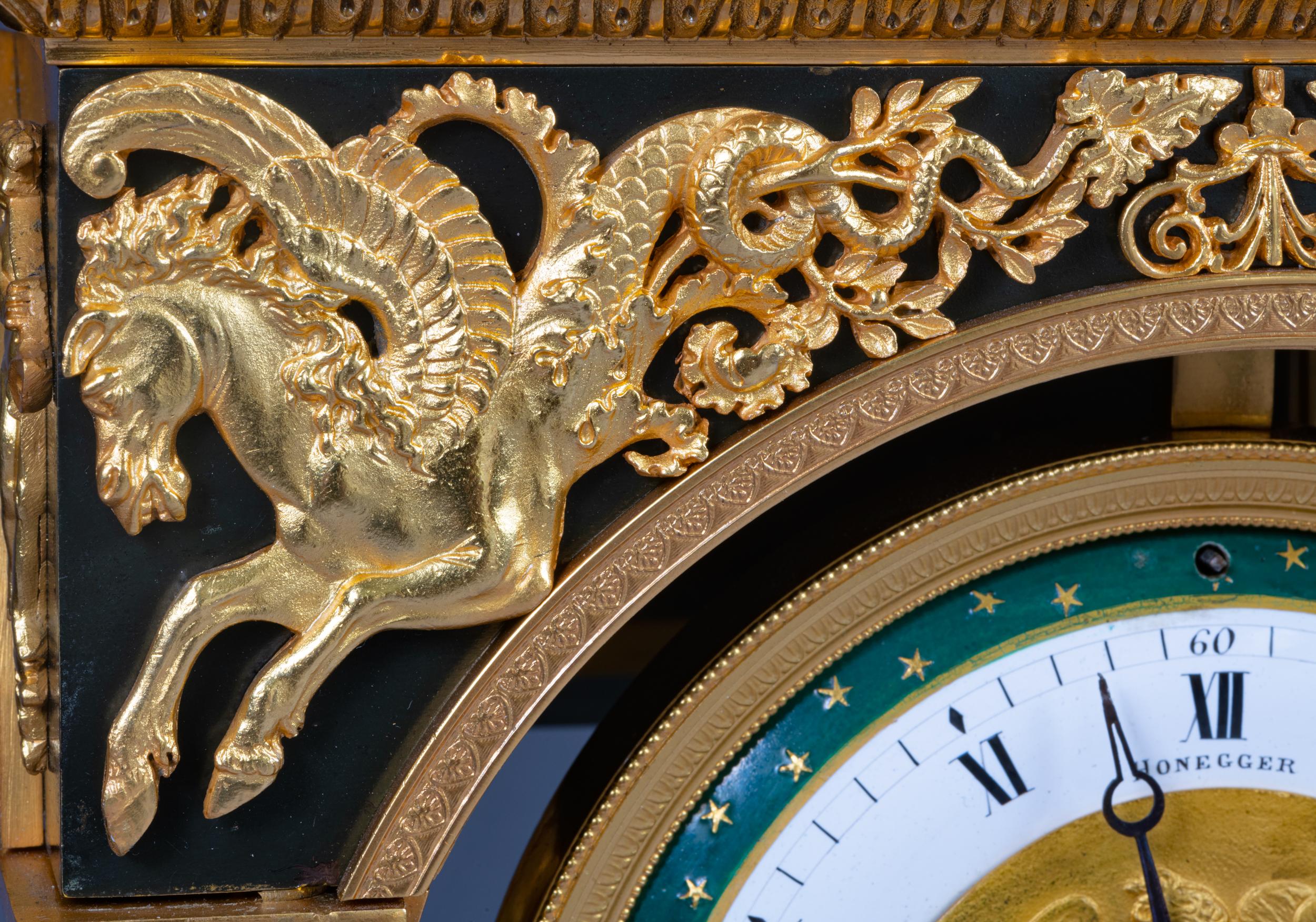 19th Century, French Bronze & Ormolu Mantle Clock by Honegger 3