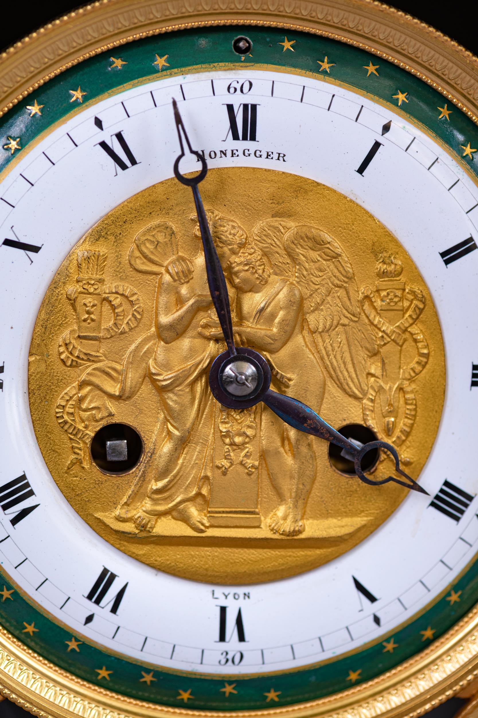 19th Century, French Bronze & Ormolu Mantle Clock by Honegger 4