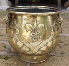 19th Century French Bronze Planter with Fleur-de-lis and Lion Head Side Handles