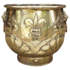 19th Century French Bronze Planter with Fleur-de-lis and Lion Head Side Handles