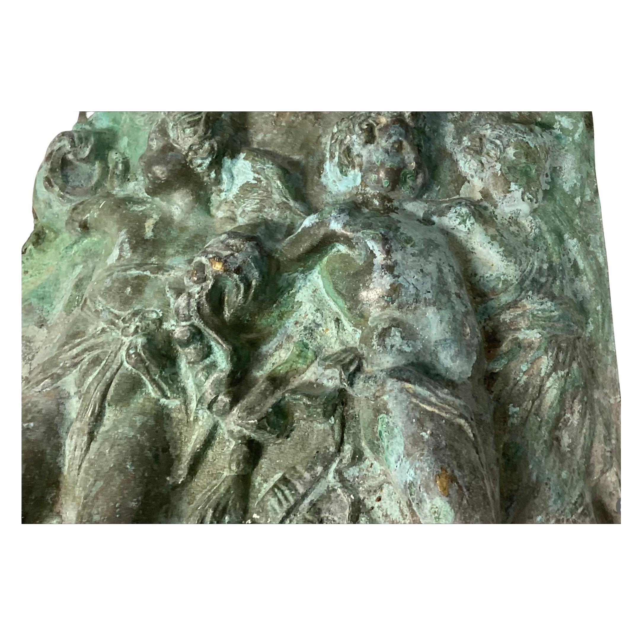 Baroque 19th Century French Bronze Plaque With Three Angels For Sale