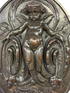 19th Century Wall Bronze Sculpture of Putto and Acanthus Leaves