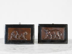 19th Century French Bronze Plaques by Antoine-Louis Barye of Big Cats, Signed