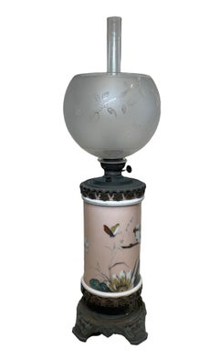 19th Century French Bronze Porcelain Hurricane Oil Lamp