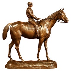 19th Century French Bronze Racehorse and Jockey Sculpture Signed Paul Comolera