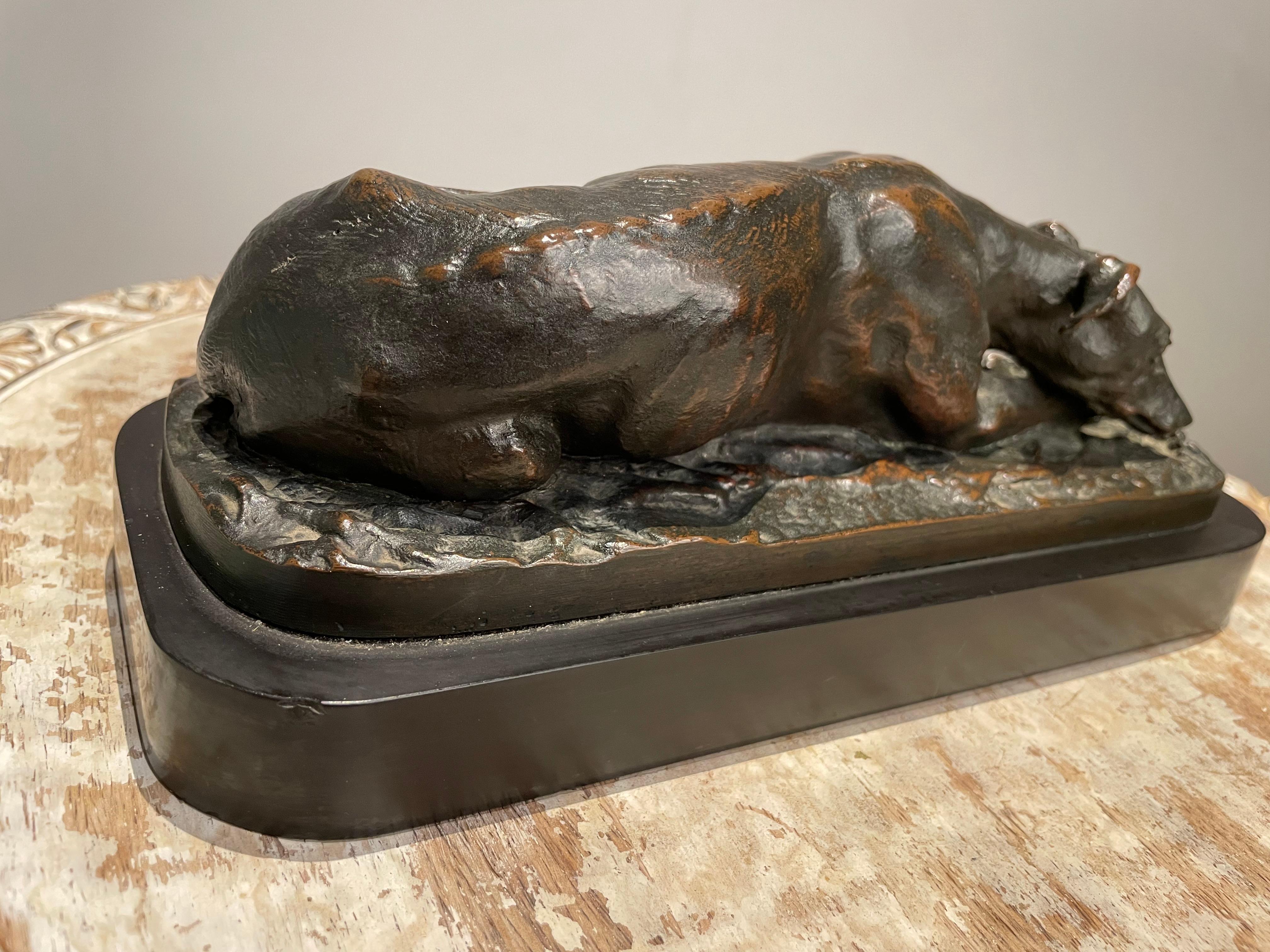 19th Century French Bronze Reclining Greyhound by Christopher Fratin, 1801-1864 For Sale 5