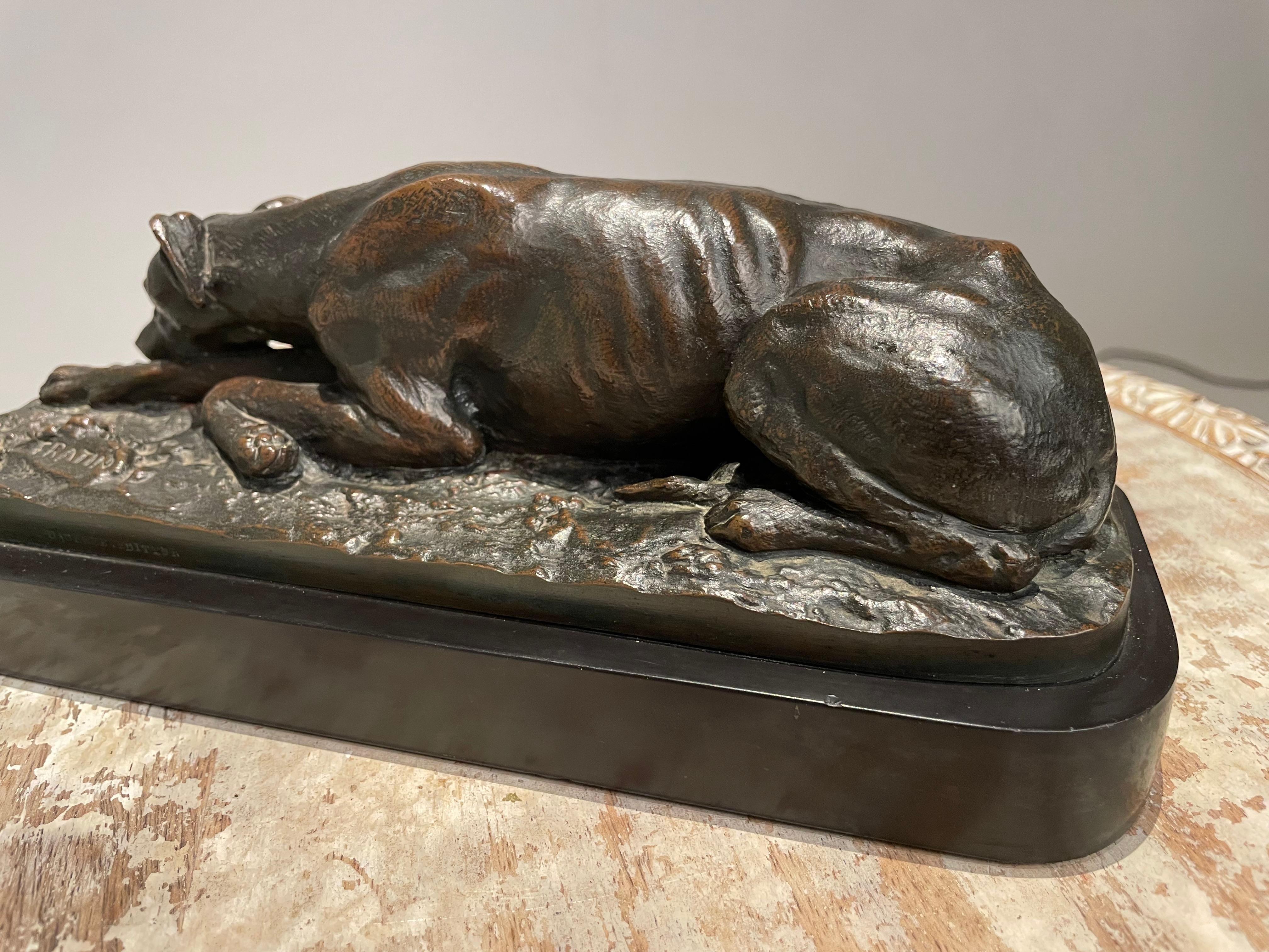 Lévrier couché en bronze français du 19ème siècle par Christopher Fratin, 1801-1864 en vente 3