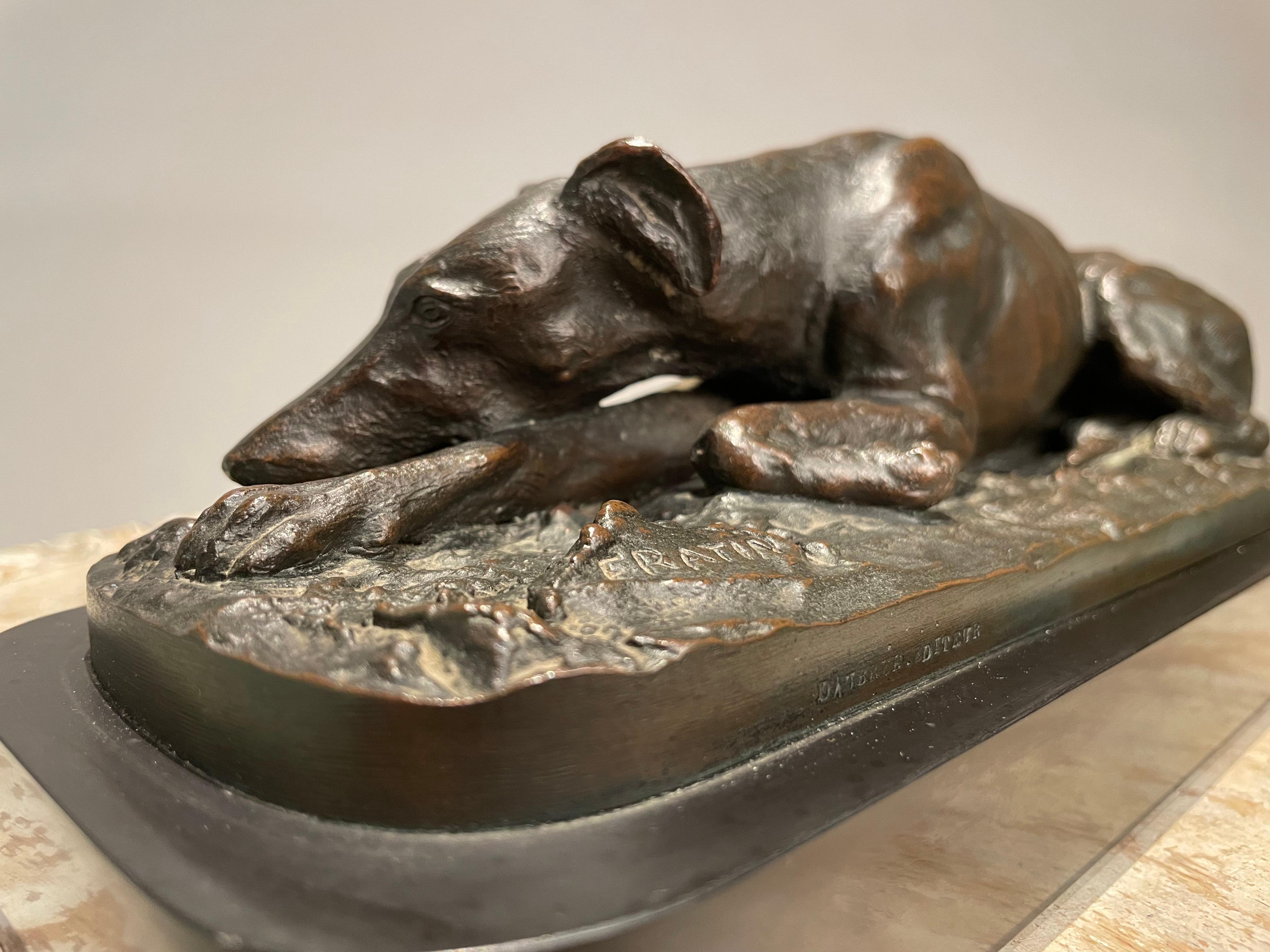 19th Century French Bronze Reclining Greyhound by Christopher Fratin, 1801-1864 For Sale 7