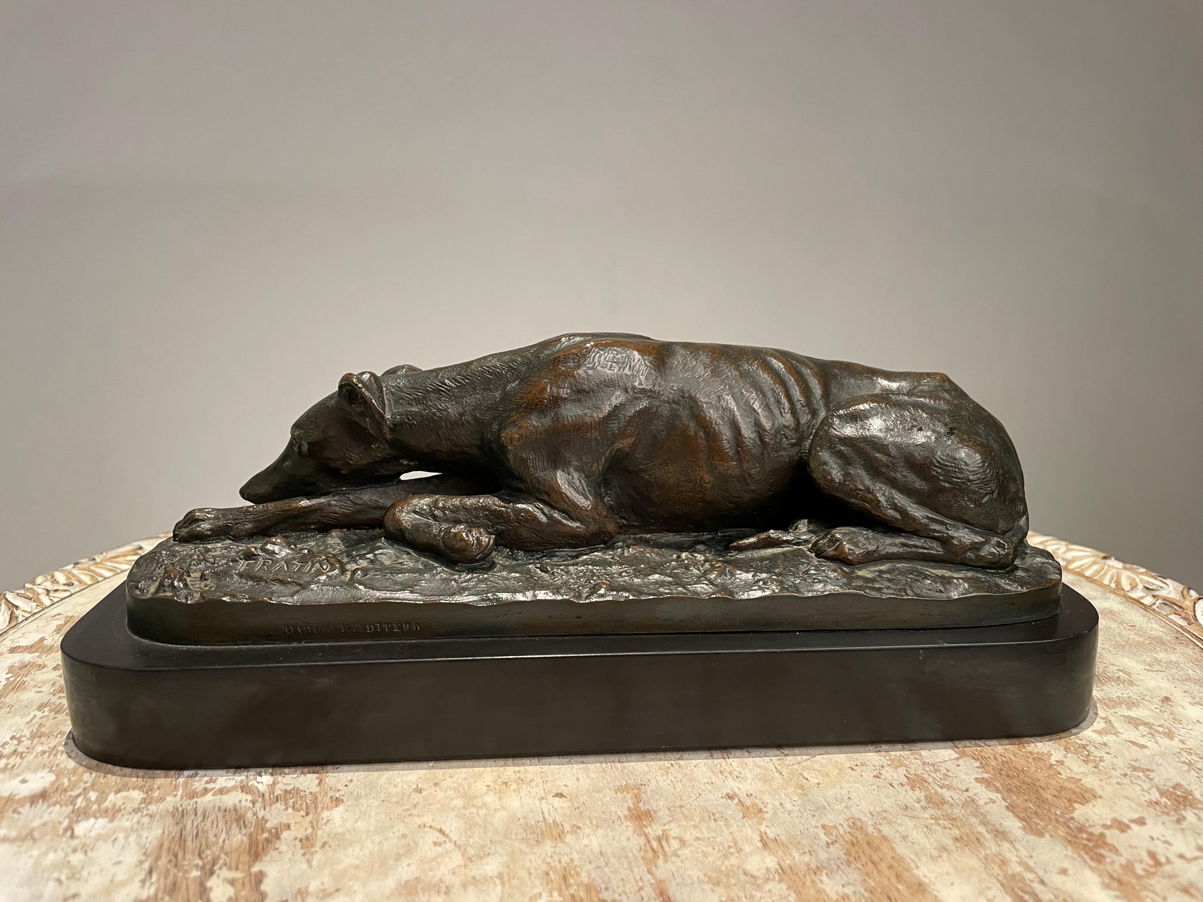 19th Century French Bronze Reclining Greyhound by Christopher Fratin, 1801-1864 For Sale 9