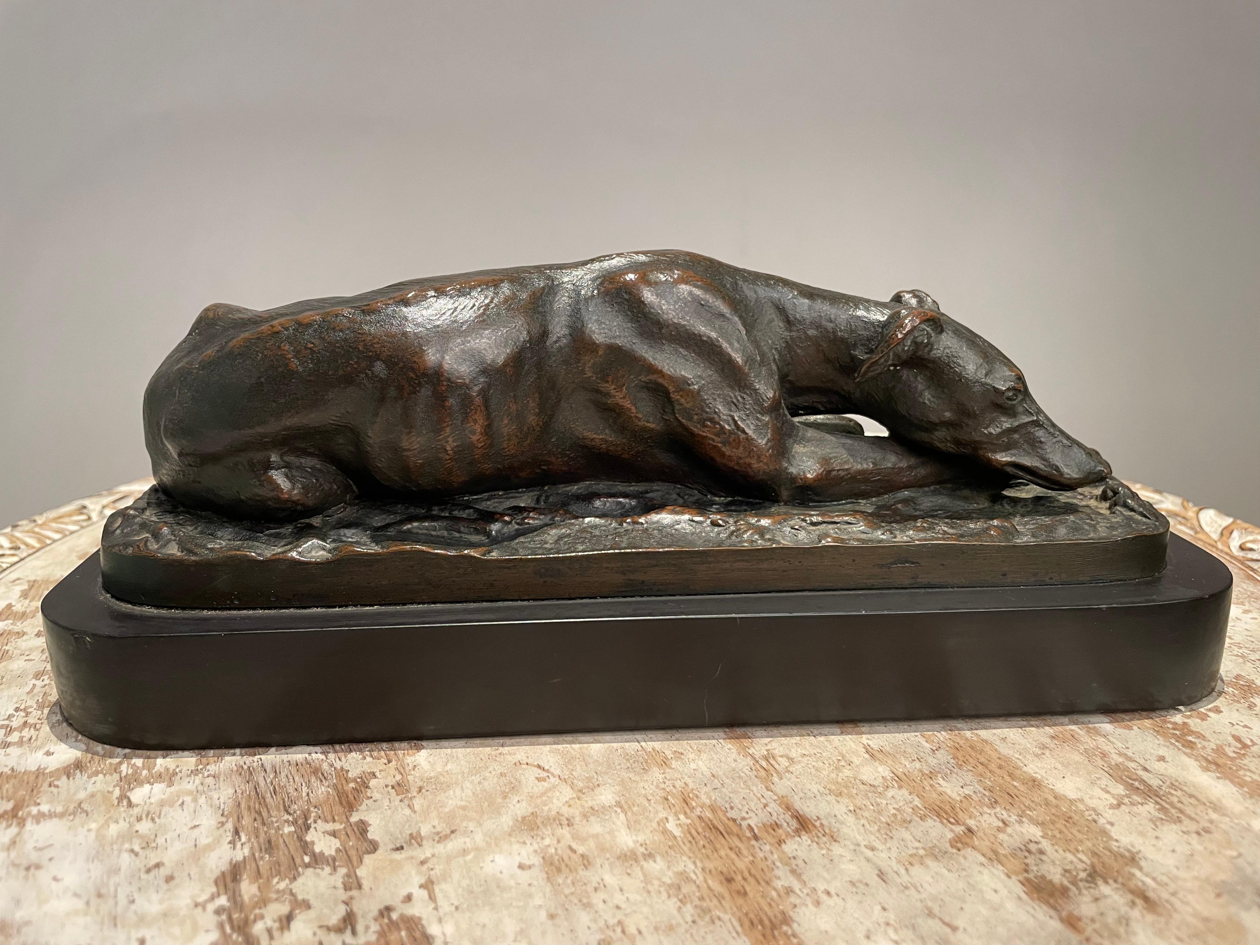19th Century French Bronze Reclining Greyhound by Christopher Fratin, 1801-1864 For Sale 10