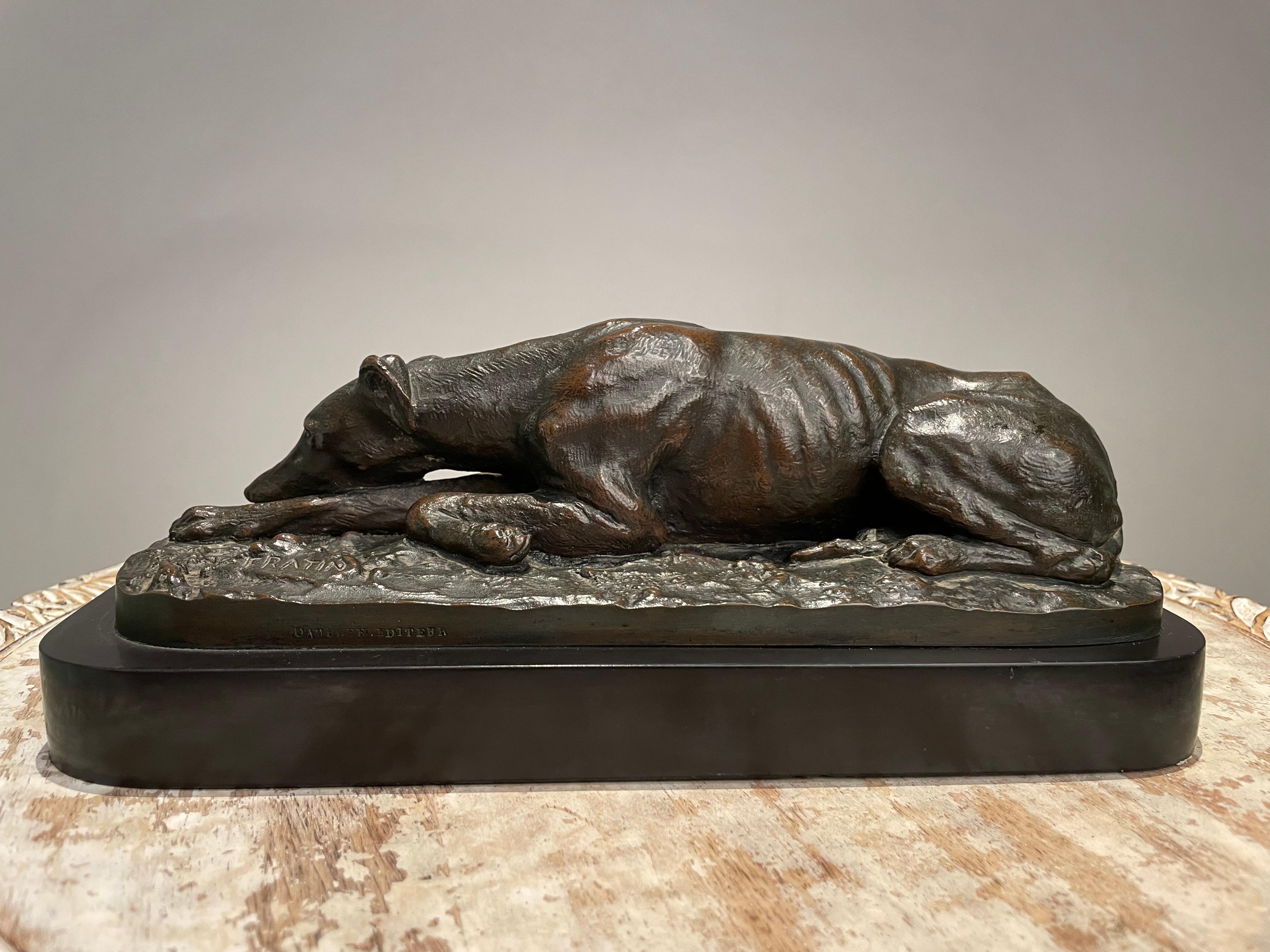 19th Century French Bronze Reclining Greyhound by Christopher Fratin, 1801-1864 For Sale 12