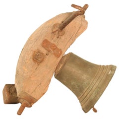 19th Century French Bronze School Bell with Wooden Beam and Original Clapper
