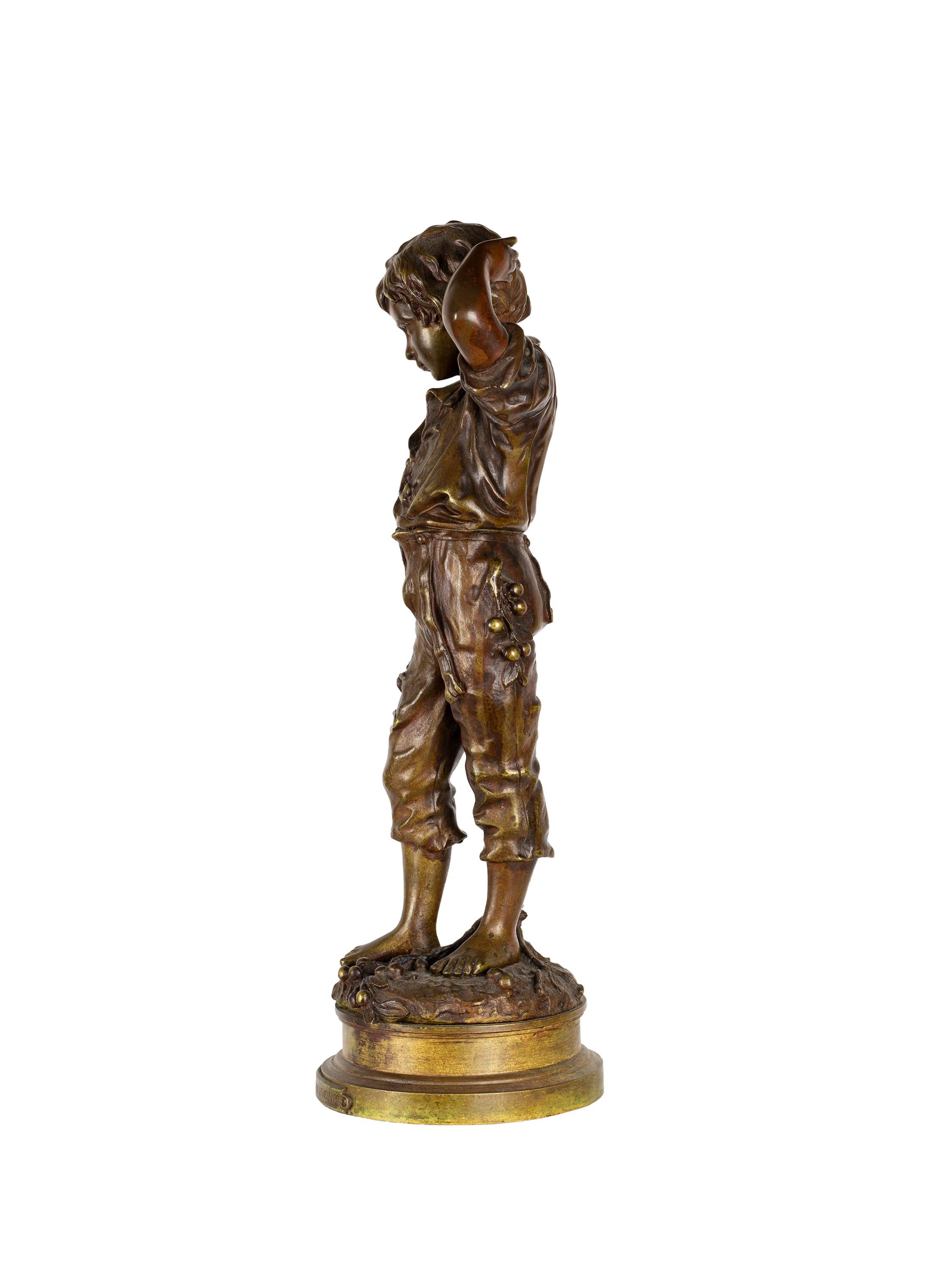 A Charles Anfrie (Catalan sculptor Charles Anfrie, 1833-1905)  bronze statue of a boy 
“C. Anfrie” signed with “ Vrai Bronze Garanti. Paris. BL” caster seal and titled 'Un accident' on a plaque.

