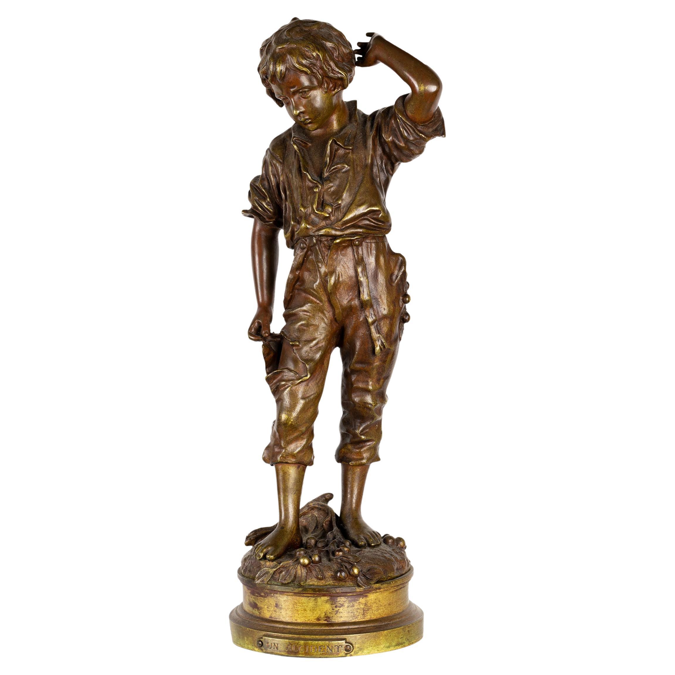 Französische Bronzeskulptur des 19. Jahrhunderts mit dem Titel Ein Unfall von Charles Anfrie