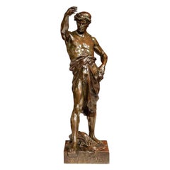 Sculpture française du 19ème siècle en bronze « Loire et Fortune » signée E. Picault