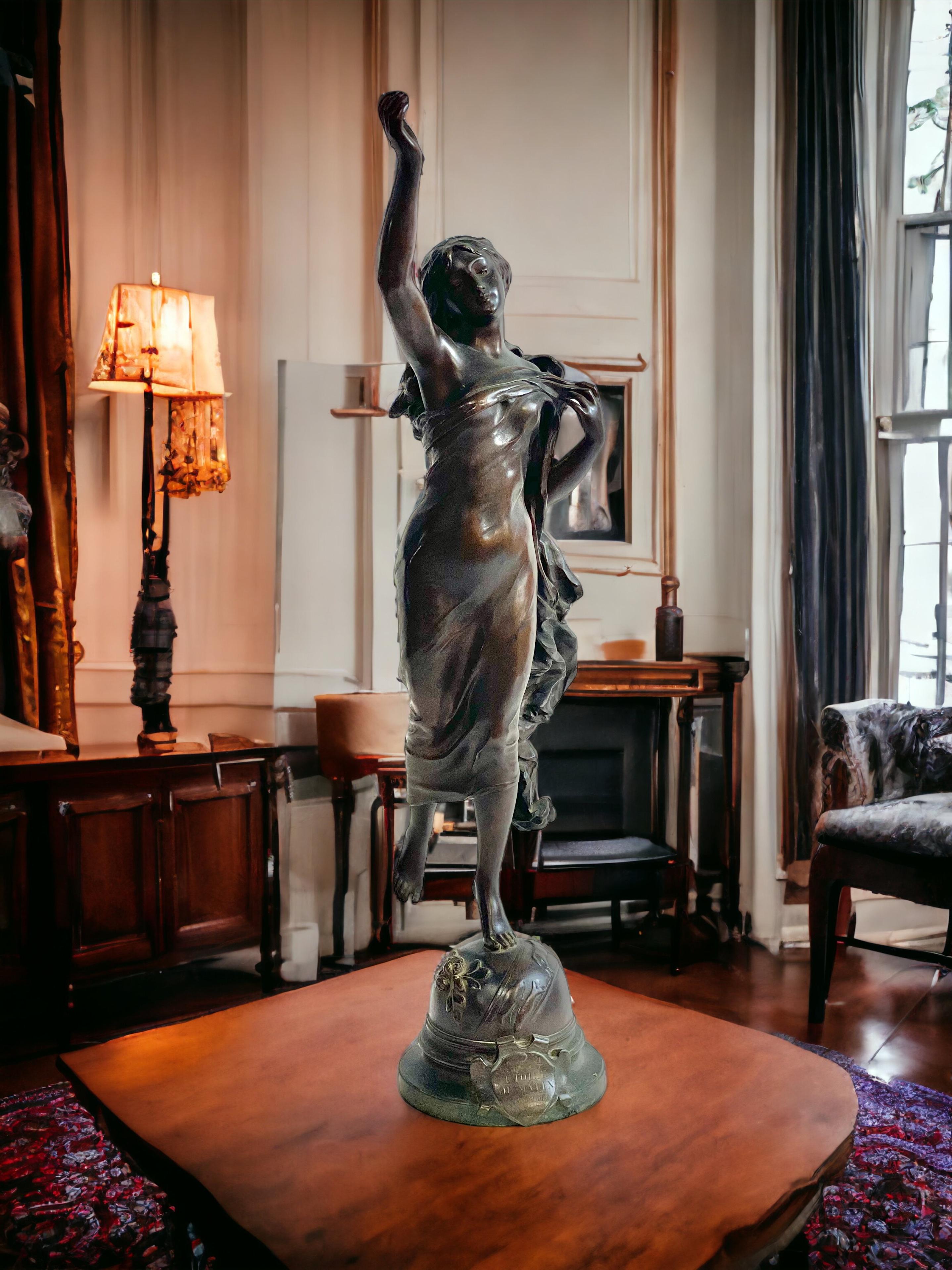 By Adrien Gaudez 19th Century Tall French Bronze Sculpture, 'L'Etoile Du Matin'  For Sale 8
