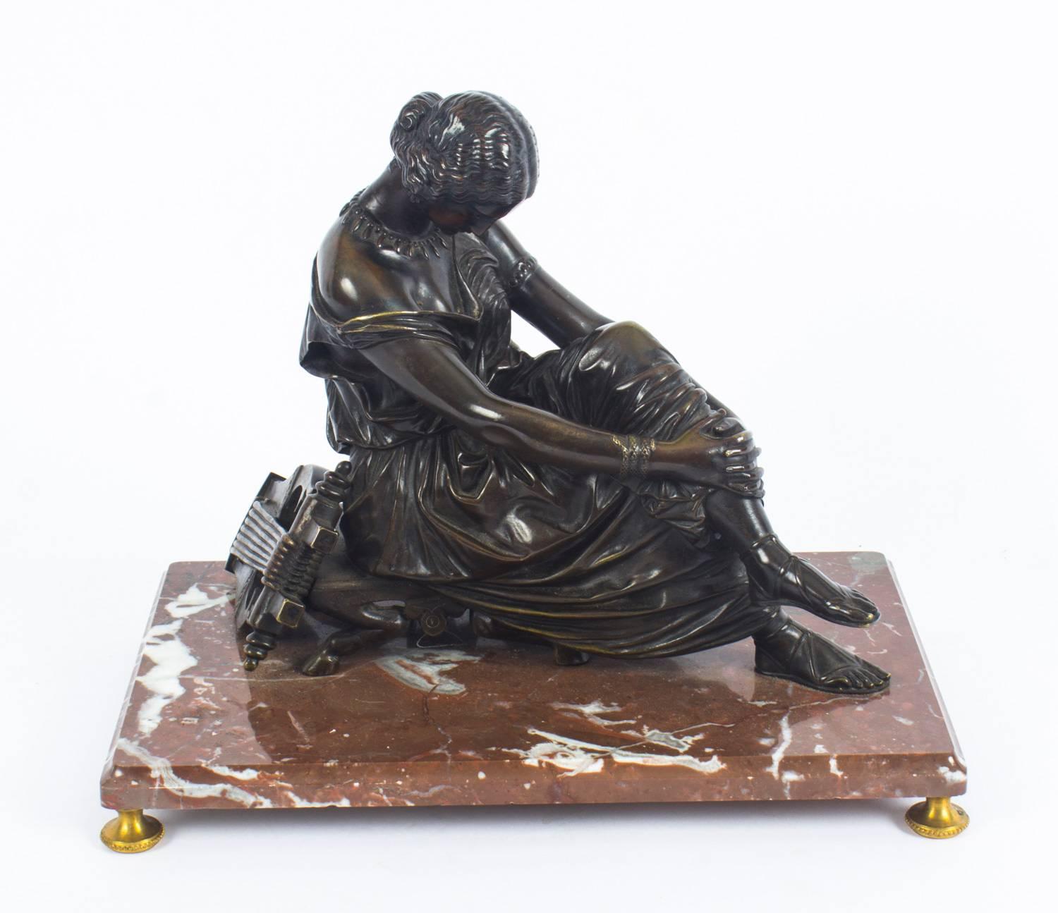 Gilt 19th Century French Bronze Sculpture of a the Seated Poet Sappho by J. Pradier