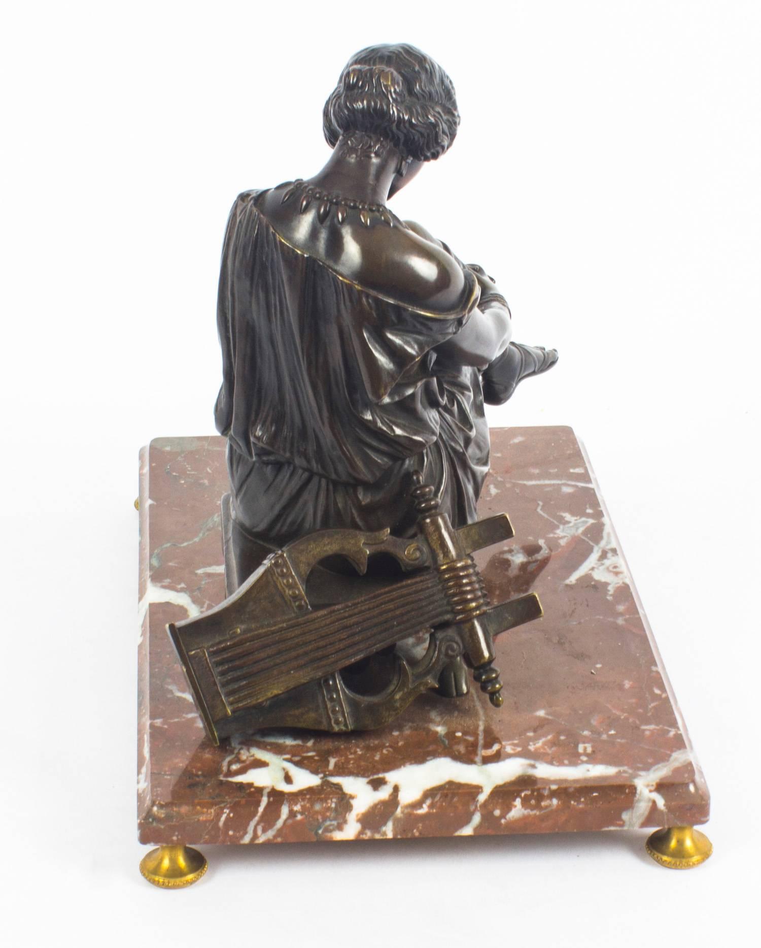19th Century French Bronze Sculpture of a the Seated Poet Sappho by J. Pradier In Excellent Condition In London, GB