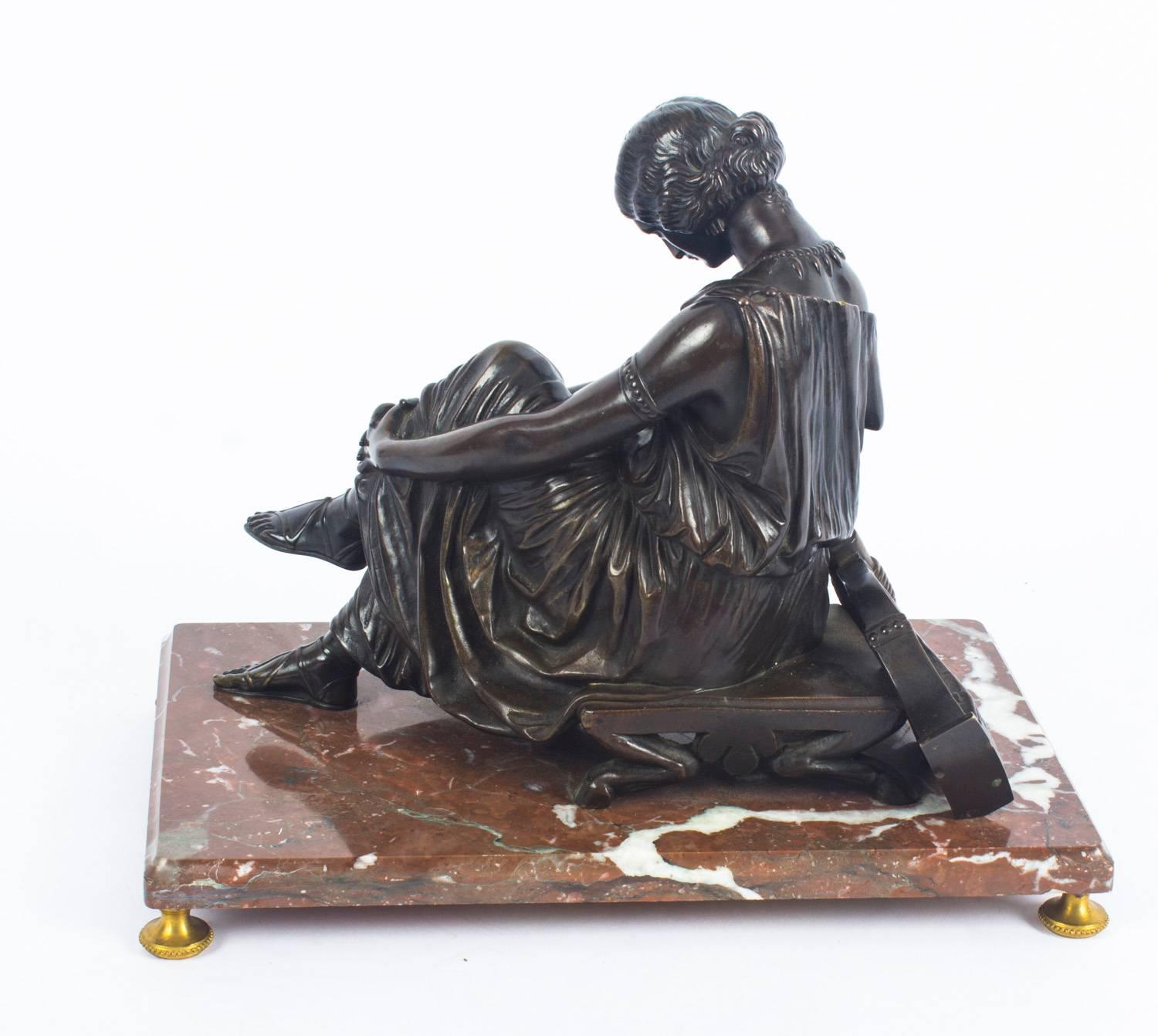 19th Century French Bronze Sculpture of a the Seated Poet Sappho by J. Pradier 1