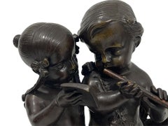 19th Century French Bronze Sculpture of Children Playing Music