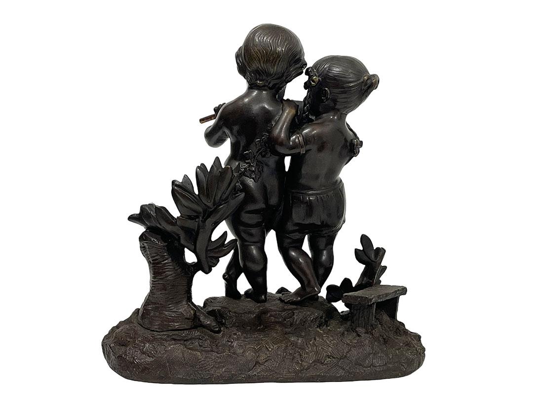 19th Century French Bronze Sculpture of Children Playing Music For Sale 2