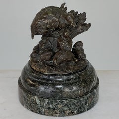 19th Century French Bronze Sculpture of Nesting Quail on Marble Base