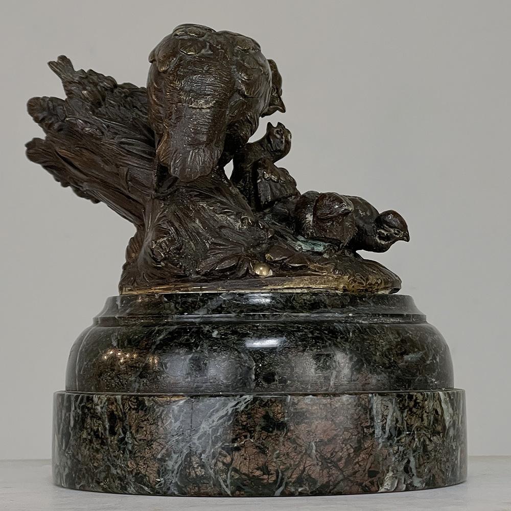 Hand-Crafted 19th Century French Bronze Sculpture of Nesting Quail on Marble Base For Sale