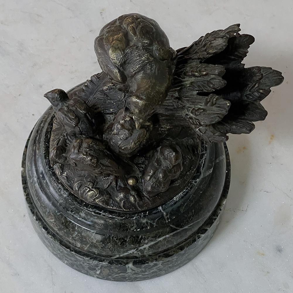19th Century French Bronze Sculpture of Nesting Quail on Marble Base In Good Condition For Sale In Dallas, TX