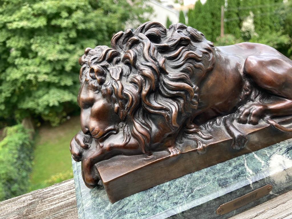 19th Century French Bronze Sculpture of Sleeping Lion by Jules Moigniez 8