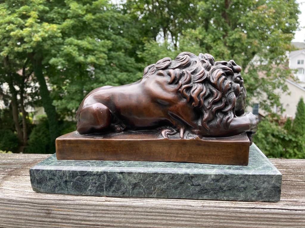Cast 19th Century French Bronze Sculpture of Sleeping Lion by Jules Moigniez