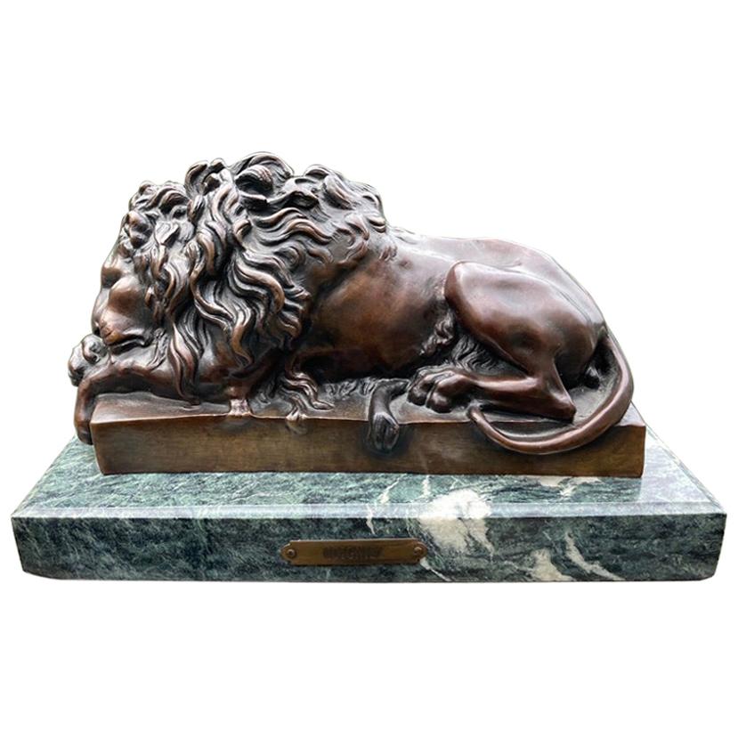 19th Century French Bronze Sculpture of Sleeping Lion by Jules Moigniez