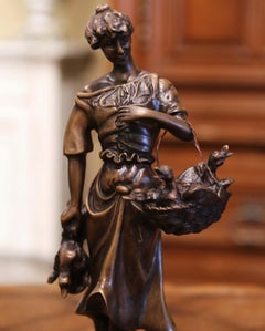 19th Century French Bronze Sculpture "The Lady with the Ducks" Signed Moreau