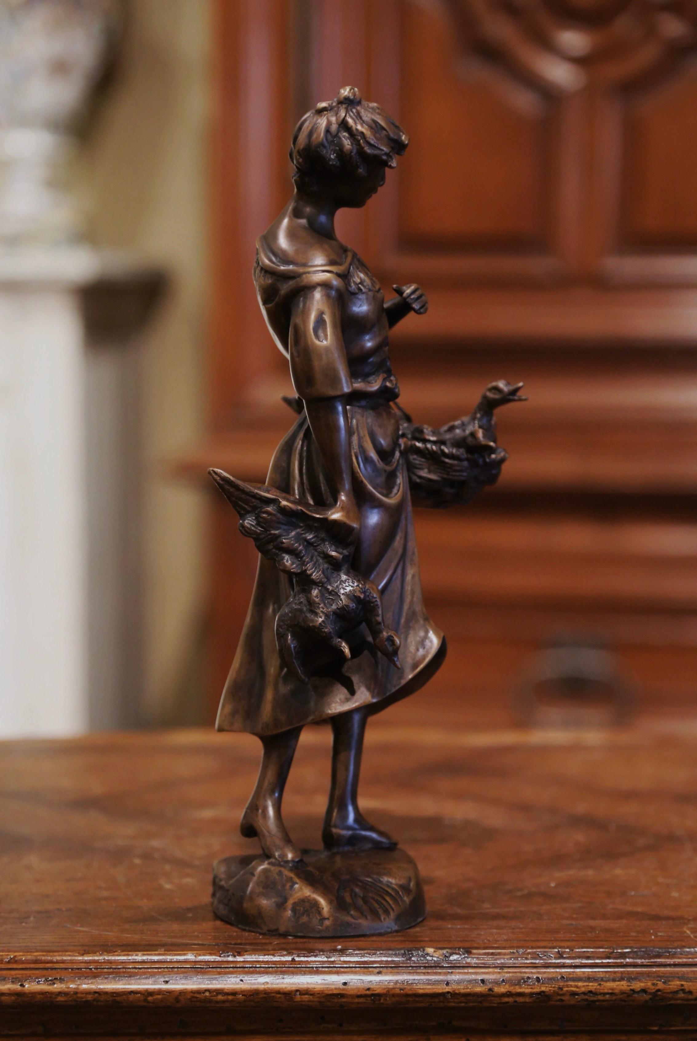 Fait main Sculpture française du 19ème siècle en bronze « La femme avec les canards » signée Moreau en vente