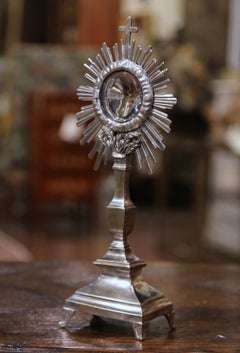 19th Century French Bronze Silvered Catholic Monstrance with Cross & Wheat Decor